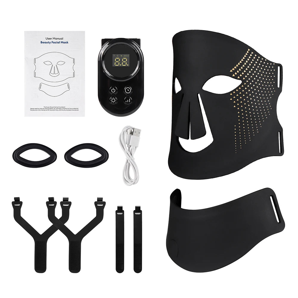 Silikon-LED-Maske für Gesicht und Hals mit 105 LEDs, 7 Farben, LED-Photonen-Rotlichttherapie, Flexible Gesichtsmaske zur Hautreparatur, Kabellose Anwendung