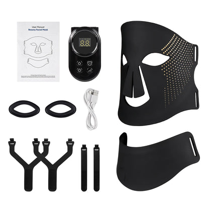 Silikon-LED-Maske für Gesicht und Hals mit 105 LEDs, 7 Farben, LED-Photonen-Rotlichttherapie, Flexible Gesichtsmaske zur Hautreparatur, Kabellose Anwendung