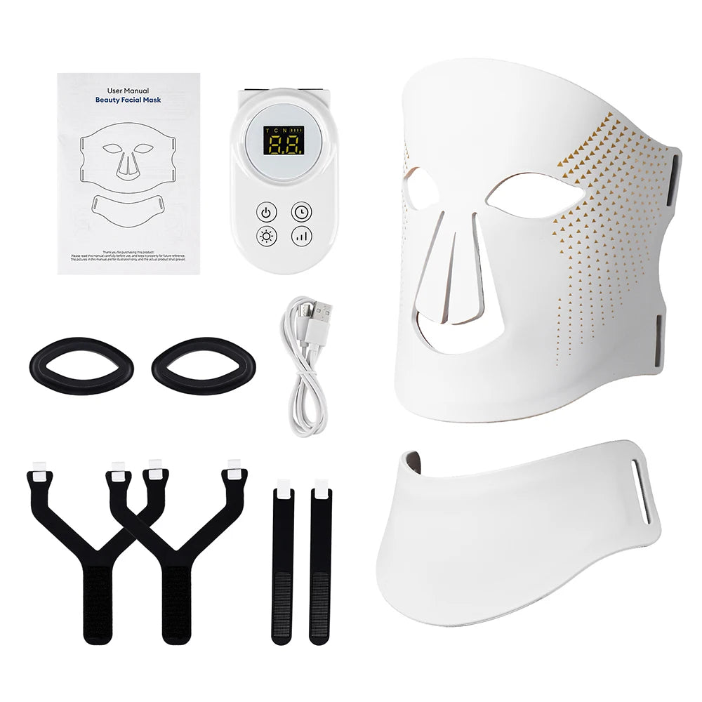 Silikon-LED-Maske für Gesicht und Hals mit 105 LEDs, 7 Farben, LED-Photonen-Rotlichttherapie, Flexible Gesichtsmaske zur Hautreparatur, Kabellose Anwendung