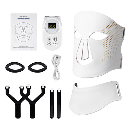 Silikon-LED-Maske für Gesicht und Hals mit 105 LEDs, 7 Farben, LED-Photonen-Rotlichttherapie, Flexible Gesichtsmaske zur Hautreparatur, Kabellose Anwendung