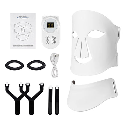 Silikon-LED-Maske für Gesicht und Hals mit 105 LEDs, 7 Farben, LED-Photonen-Rotlichttherapie, Flexible Gesichtsmaske zur Hautreparatur, Kabellose Anwendung