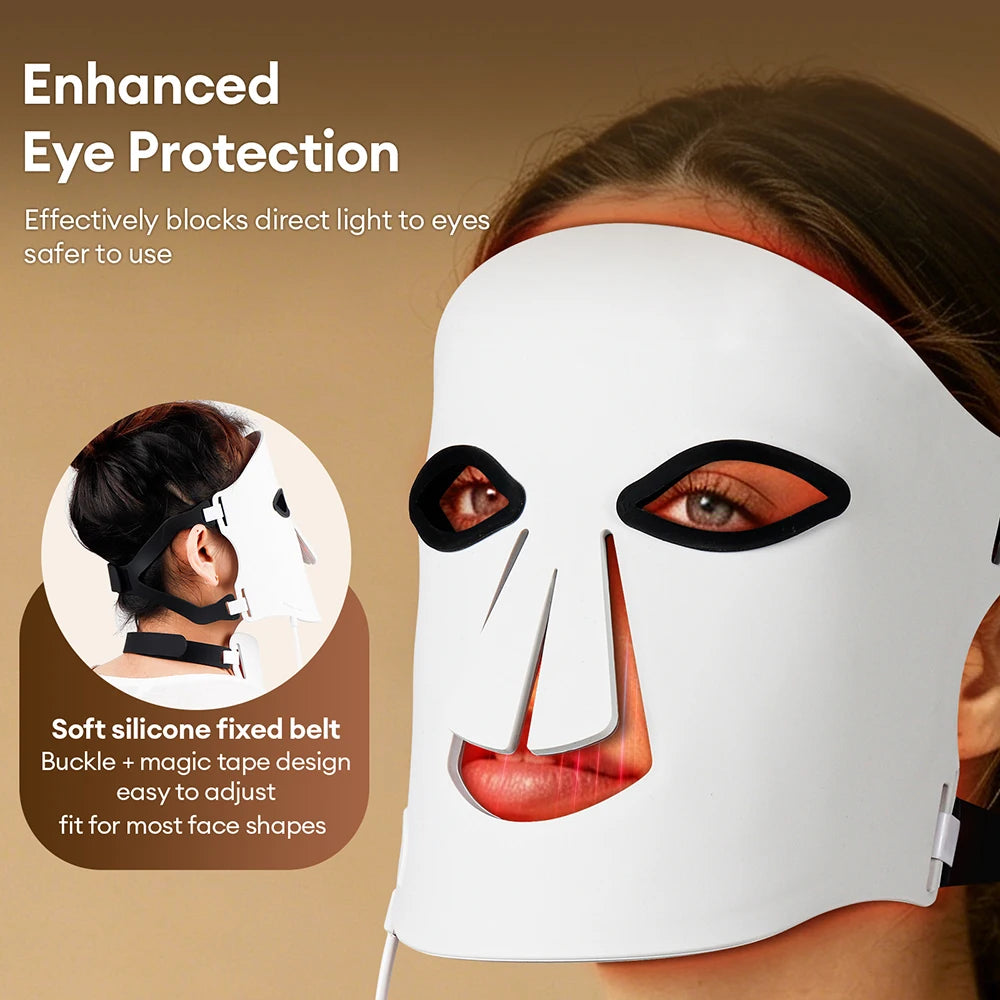 Silikon-LED-Maske für Gesicht und Hals mit 105 LEDs, 7 Farben, LED-Photonen-Rotlichttherapie, Flexible Gesichtsmaske zur Hautreparatur, Kabellose Anwendung