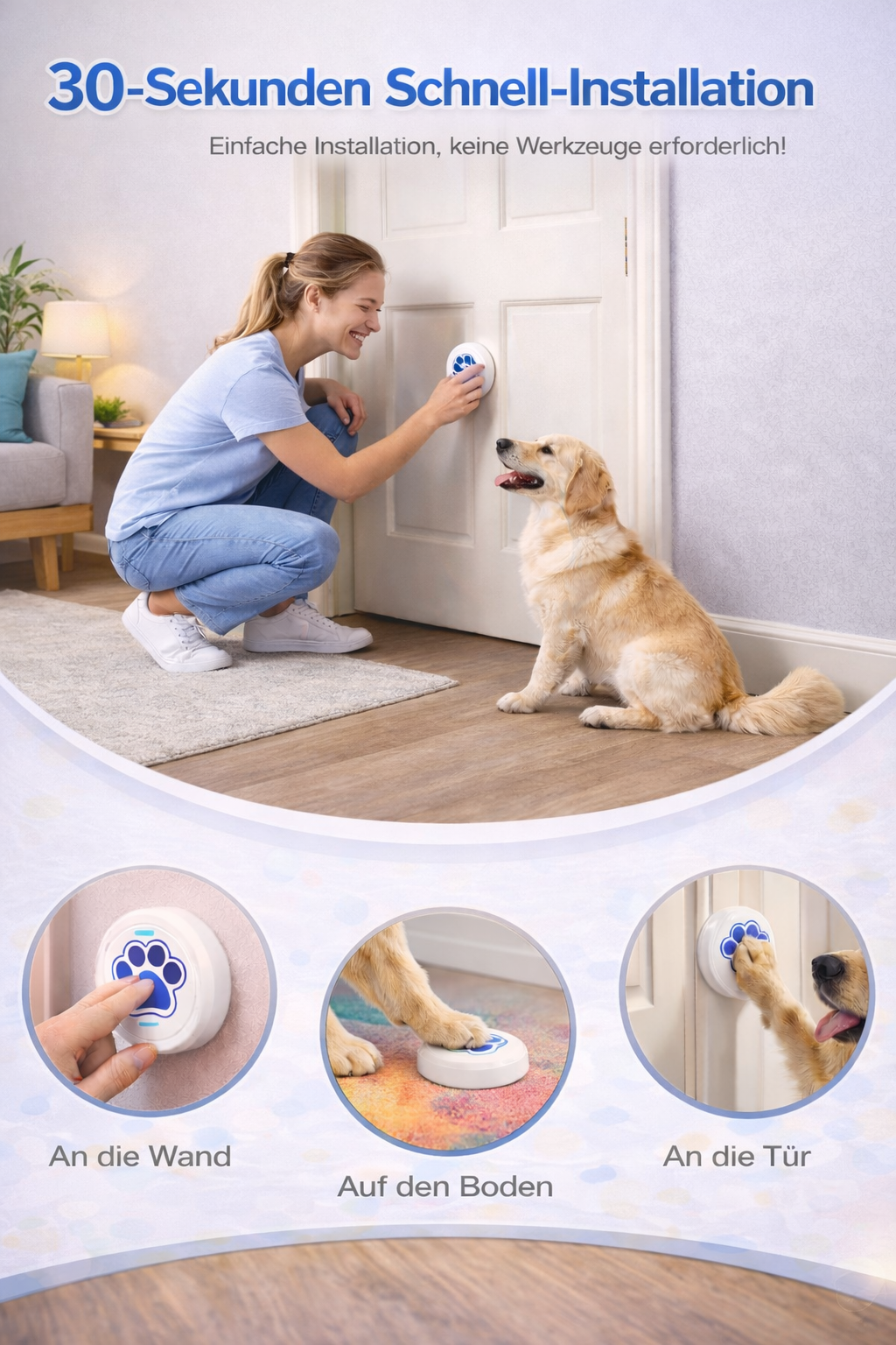 PfotenKlingel - Hundetrainingsglocke für die Tür – 28 Töne & einstellbare Lautstärke – Ideal für Töpfchentraining